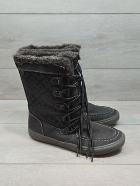 Roxu Womens Gray Faux-Fur Lace-Up Winter Boots Tall Shoes Sz 9
